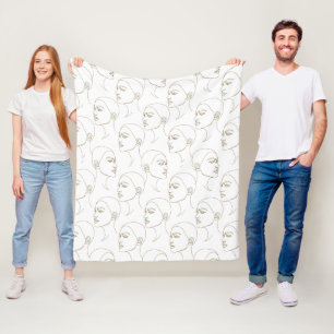 Manta Polar Patrón de línea de cara femenina minimalista (2)