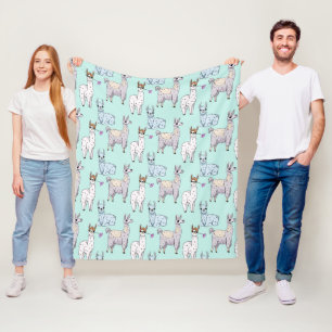 Manta Polar Patrón de Llama Cuta en Verde