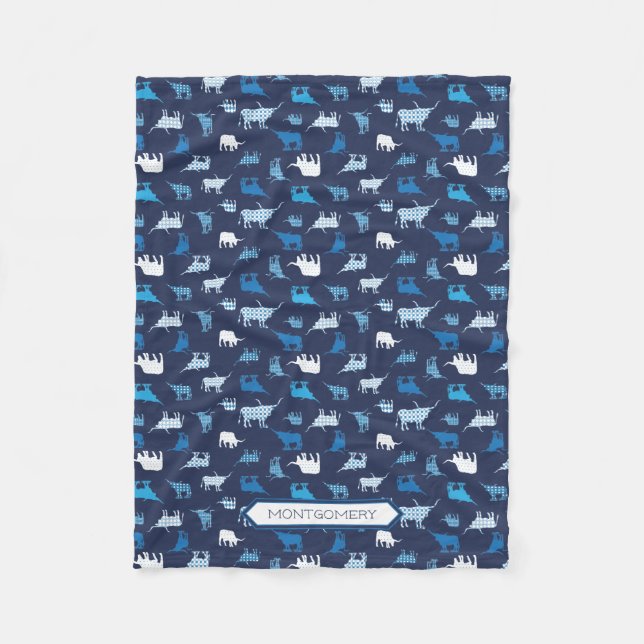 Manta Polar Patrón de Longhorns con estampado azul (Anverso)