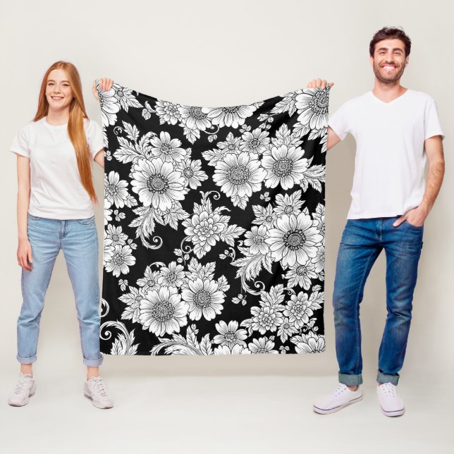 Manta Polar Patrón de lujo floral monocromo chic (2) (In situ)