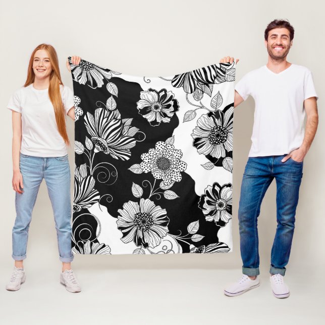 Manta Polar Patrón de lujo floral monocromo chic (4) (In situ)