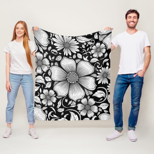 Manta Polar Patrón de lujo floral monocromo chic (6) (In situ)