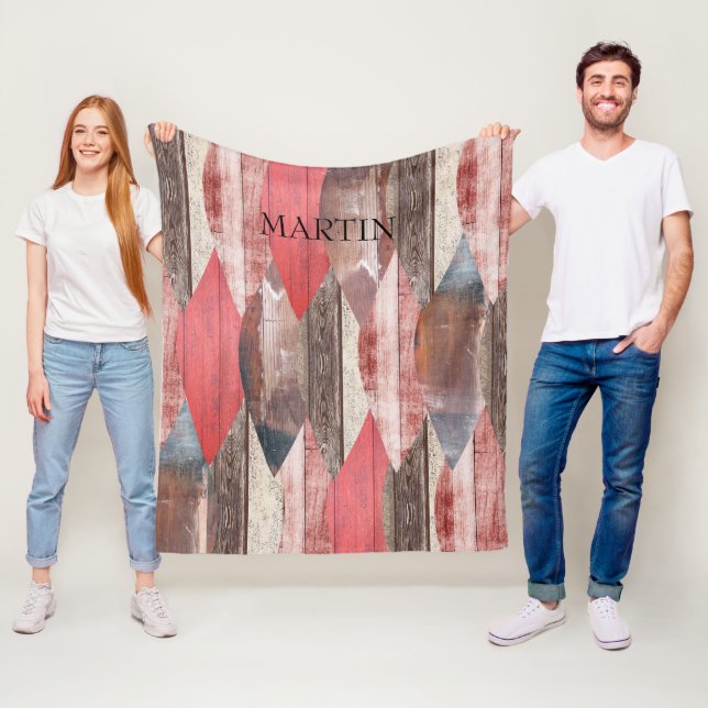 Manta Polar Patrón de madera antigua Rústico Personalizado (In situ)