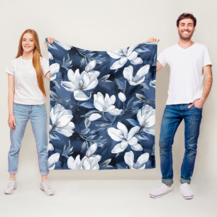 Manta Polar Patrón de Magnolia Blanca al fondo de la medianoch