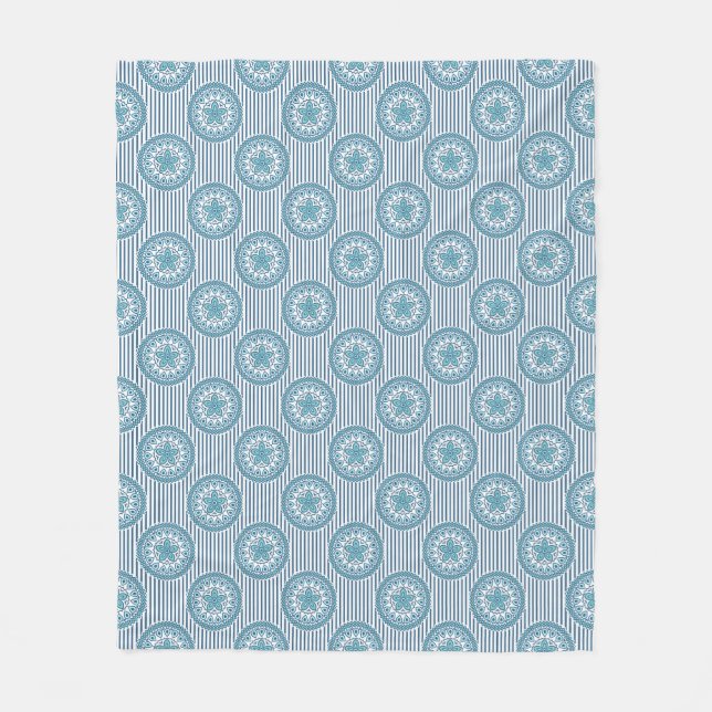 Manta Polar Patrón de mandala azul sobre fondo a rayas (Anverso)