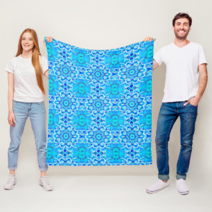 Manta Polar Patrón de mandala de batik azul cielo y cobalto