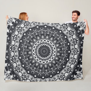 Manta Polar Patrón de Mandala Monocromo Blanco y Negro