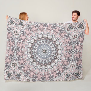Manta Polar Patrón de Mandala Rosa Gris y Blanco