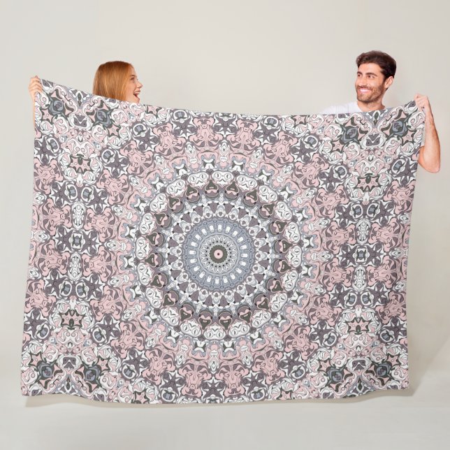Manta Polar Patrón de Mandala Rosa Gris y Blanco (In situ)