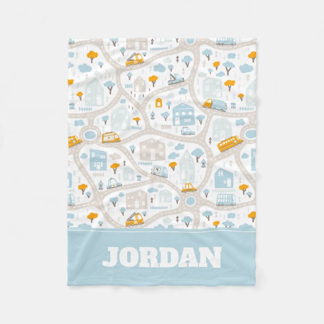 Manta Polar Patrón de mapa del barrio de Cute Pastel (Anverso)