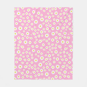 Manta Polar Patrón de margaritas de primavera boho rosa