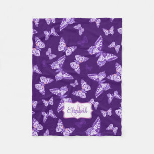 Manta Polar Patrón de mariposa con tinta morada con nombre de