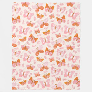 Manta Polar Patrón de mariposa de Boho, Naranja rosado