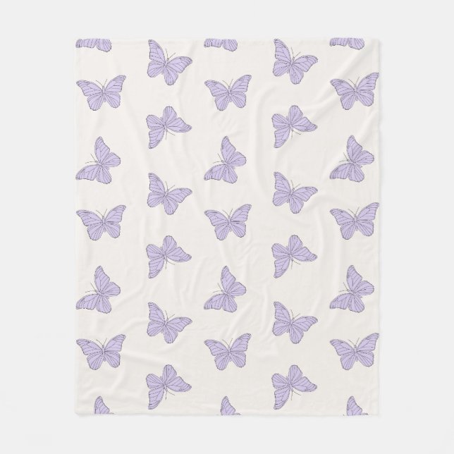Manta Polar Patrón de mariposa Lilac Purple Minimal Girly Cute (Anverso)