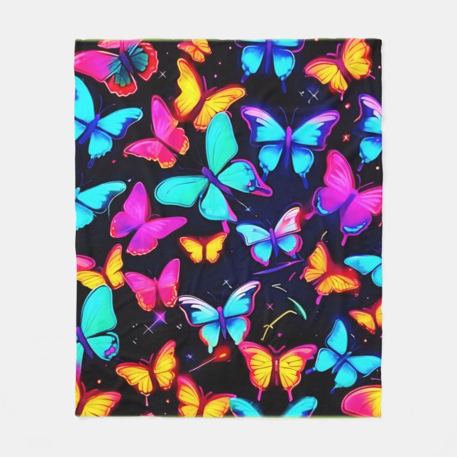 Manta Polar Patrón de Mariposa Neon (Anverso)