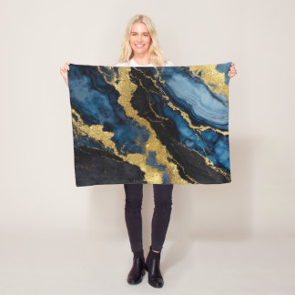 Manta Polar Patrón de mármol azul con oro
