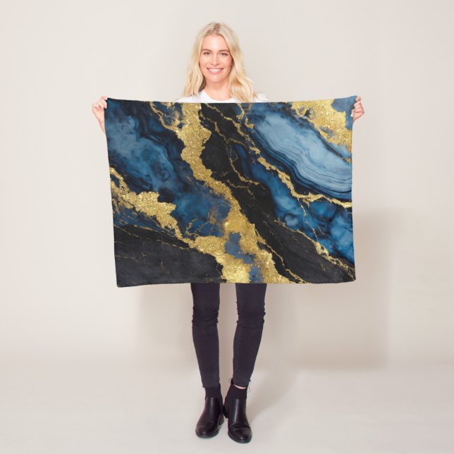 Manta Polar Patrón de mármol azul con oro (In situ)