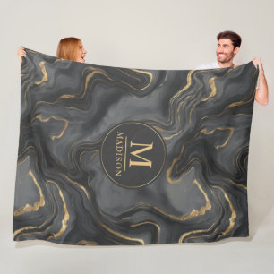 Manta Polar Patrón de mármol con brillo gris negro y dorado pe