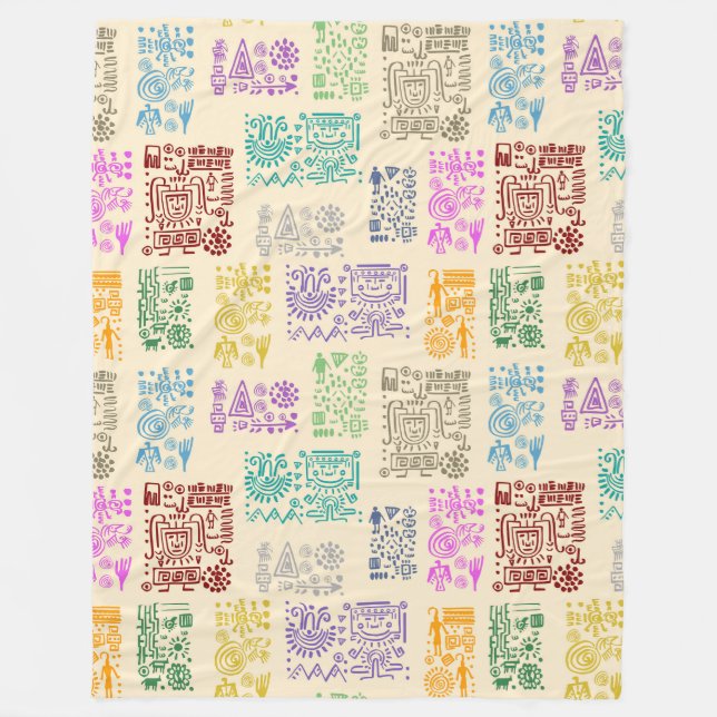 Manta Polar Patrón de máscara antigua tribal MAYA 4 (Anverso)