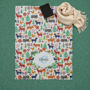 Manta Polar Patrón de monograma de arte folclórico escandinavo