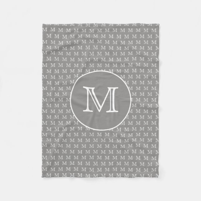 Manta Polar Patrón de monograma personal gris (Anverso)