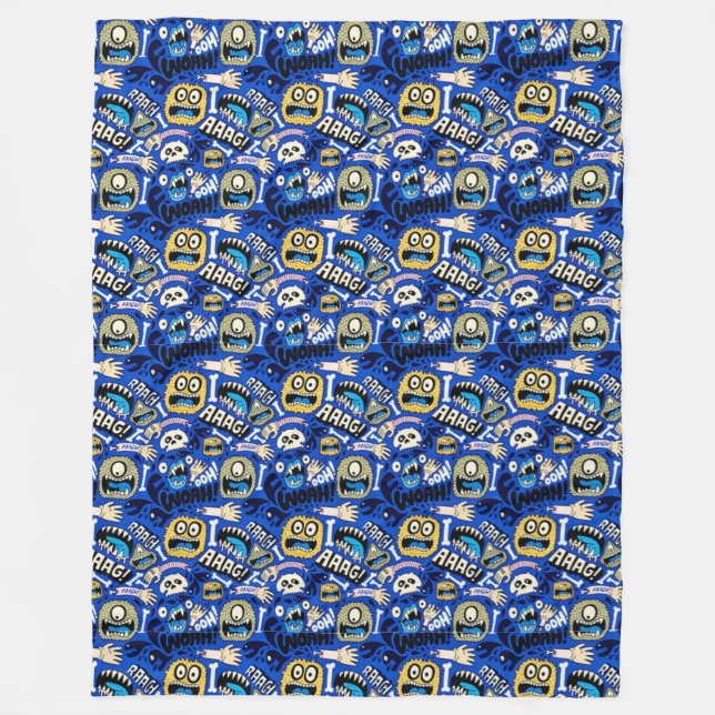 Manta Polar Patrón de Monstruo de Halloween divertido (Anverso)