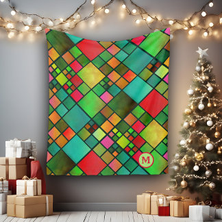 Manta Polar Patrón de mosaico acuático Monograma Funda