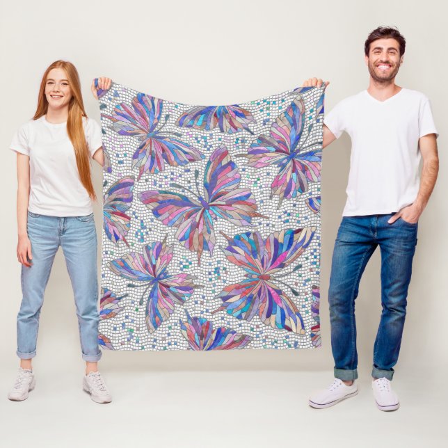Manta Polar Patrón de mosaico de mariposa - pasteles (In situ)