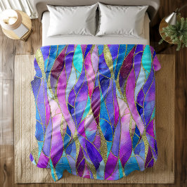 Manta Polar Patrón de mosaico de vidrio teñido de púrpura y az