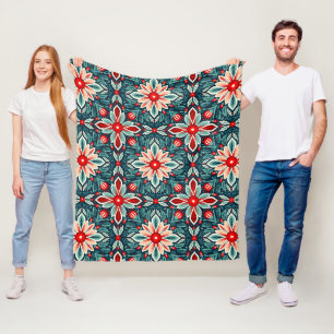 Manta Polar Patrón de mosaico floral con inspiración vintage