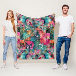 Manta Polar Patrón de mosaico floral de Boho en negrita