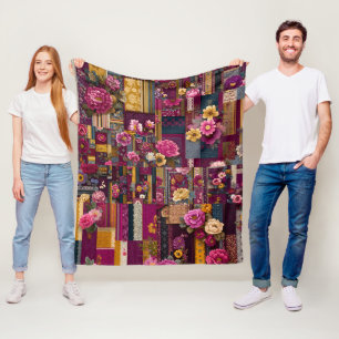 Manta Polar Patrón de mosaico floral de Boho en negrita