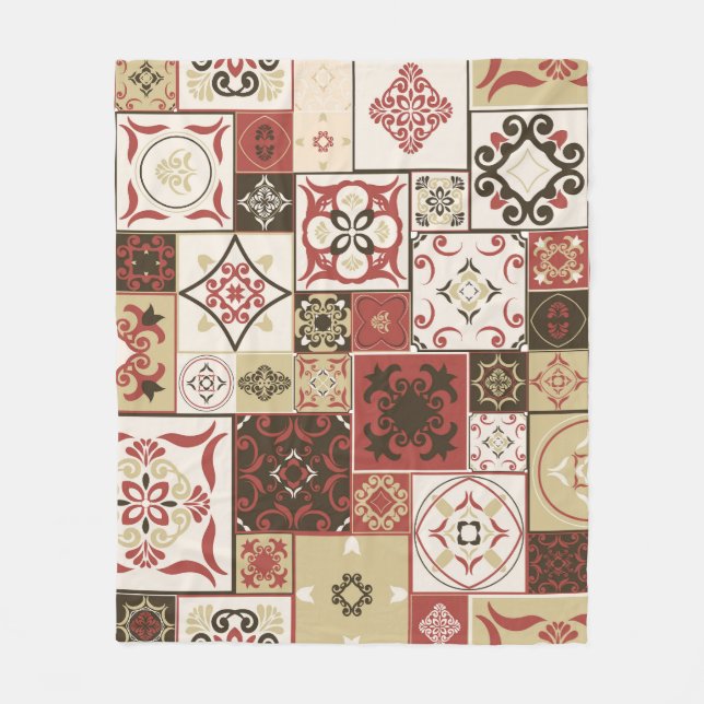 Manta Polar Patrón de mosaico marroquí de Marsala de moda (Anverso)