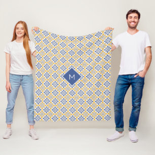 Manta Polar Patrón de mosaicos personalizado monograma portugu