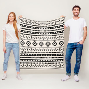 Manta Polar Patrón de motivos mixtos azteca negro sobre crema