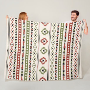 Manta Polar Patrón de motivos mixtos azteca Rust Green Crema n
