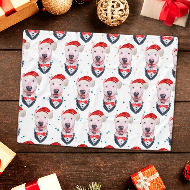 Manta Polar Patrón de Navidad de perro Bull Terrier lindo (Subido por el creador)