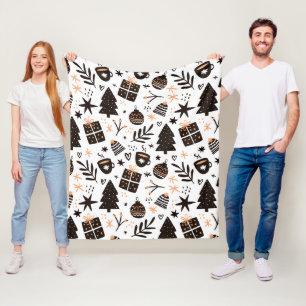 Manta Polar Patrón de Navidades blancos y negros
