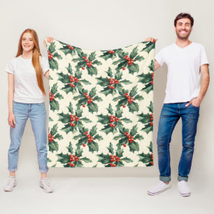 Manta Polar Patrón de navidades con hojas huecas y moras rojas