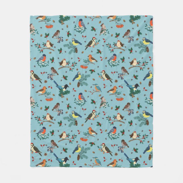 Manta Polar Patrón de Navidades de aves de invierno festivas (Anverso)