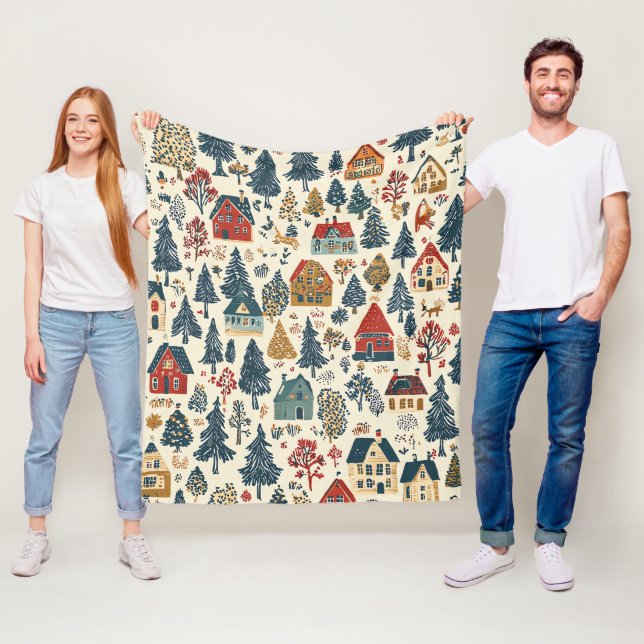 Manta Polar Patrón de Navidades de madera de época (20) (In situ)