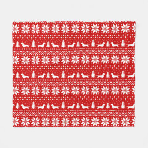 Manta Polar Patrón de Navidades de siluetas de Dachshund con c