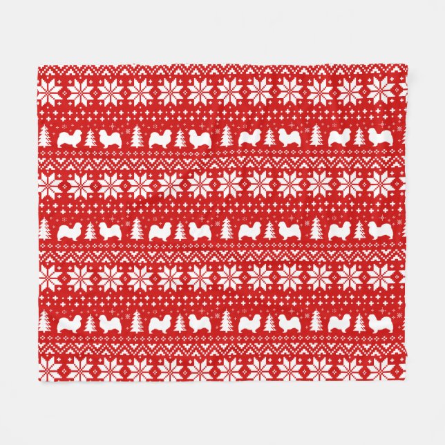 Manta Polar Patrón de Navidades de siluetas de perro de España (Frente (Horizontal))