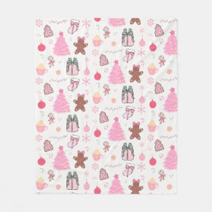 Manta Polar Patrón de Navidades rosados