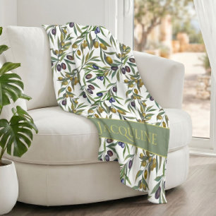 Manta Polar Patrón de olivo de estilo francés en verde salvia 