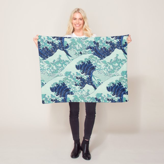 Manta Polar Patrón de ondas azules de Hokusai (In situ)
