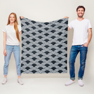 Manta Polar Patrón de ondas Seigaiha azul y blanco de la marin