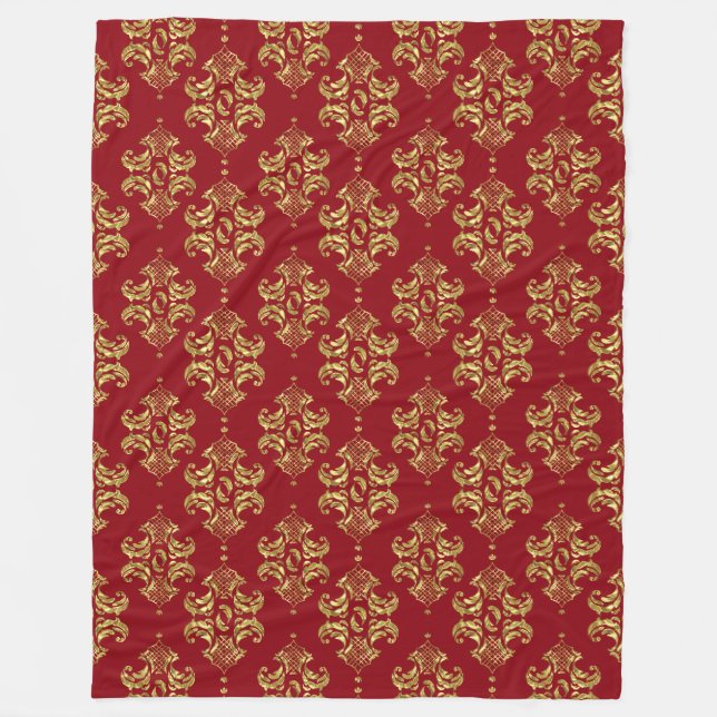 Manta Polar Patrón de ornamento floral dorado y borgoñoidal (Anverso)