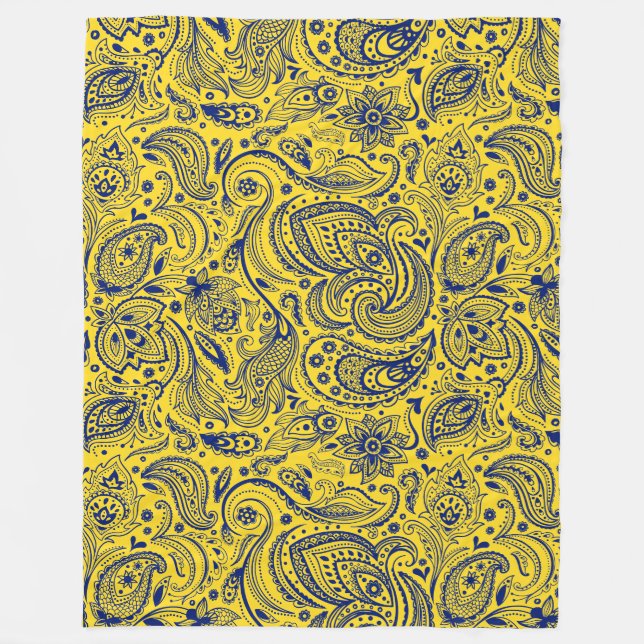 Manta Polar Patrón De Paisley Azul Sobre Amarillo (Anverso)