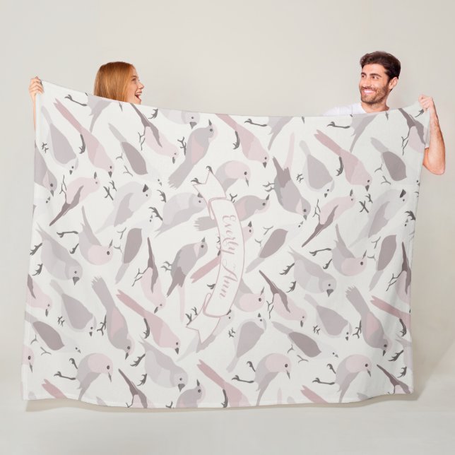 Manta Polar Patrón de pájaro de Mauve de arte popular personal (In situ)